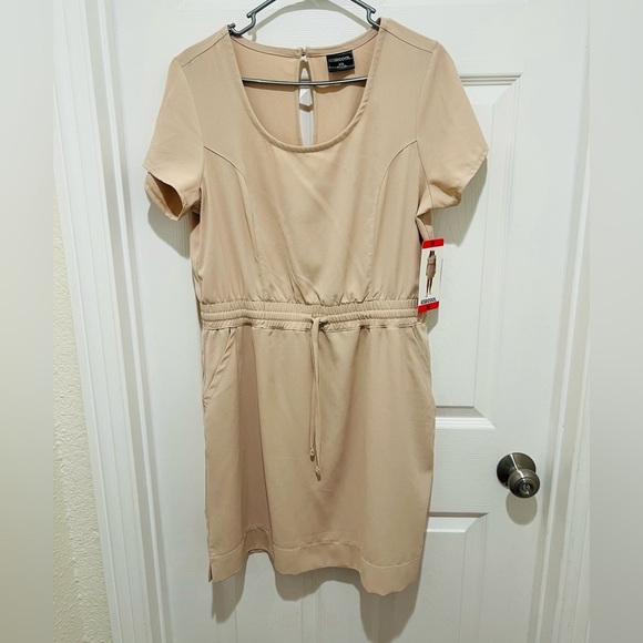 32 Cool Dresses & Skirts - Elegant Tan Mini Dress with Drawstring Waist